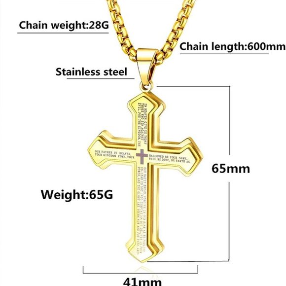Gold Stainless Steel Cross Chain - Picture 2 of 3